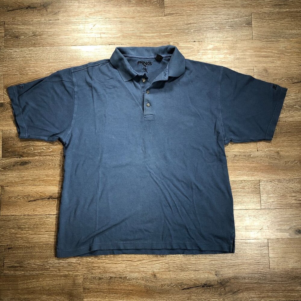 Ping Mens Large Polo Shirt Heavy Weave Midnight Blue Jennmar Logo Golf